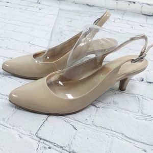 Shiny Nude Kitten Heels